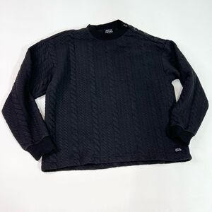 Native Youth Sweater Womens Large Black Stretch Cable Knit Buttoned Shoulder